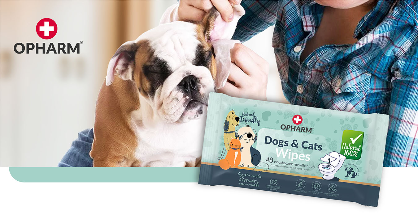 Czyszczenie uszu psa z użyciem Opharm Dogs & Cat Wipes